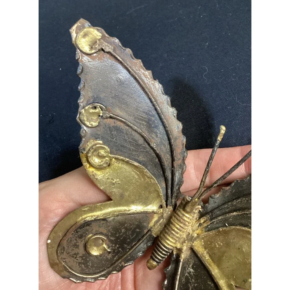 Vintage Metal Art Copper Butterfly Brutalist MCM Wall Decor Rustic Farm Cottage